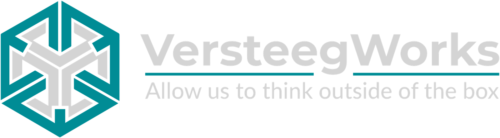 VersteegWorks logo in silver and teal with tagline, highlighting premium digital marketing and branding solutions.